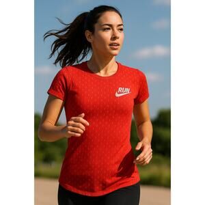 Nike Women’s Red “RUN” Dri-Fit Graphic Tee Shirt XS Athletic Training Top